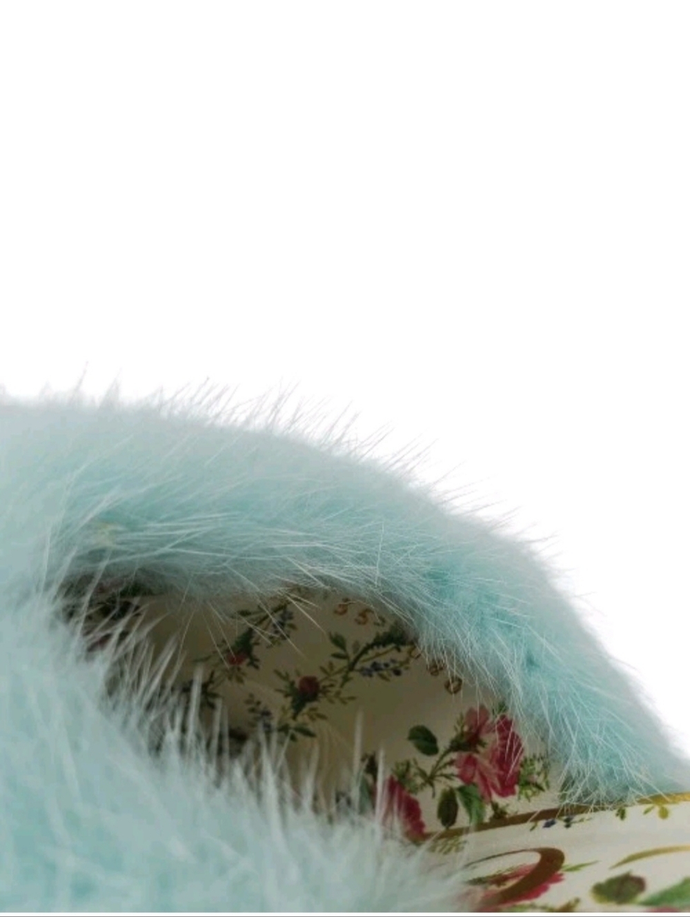 Gucci Gold Metallic Nappa Leather & Aqua Mink Fur Crystal Candy Mules - Picture 8 of 8